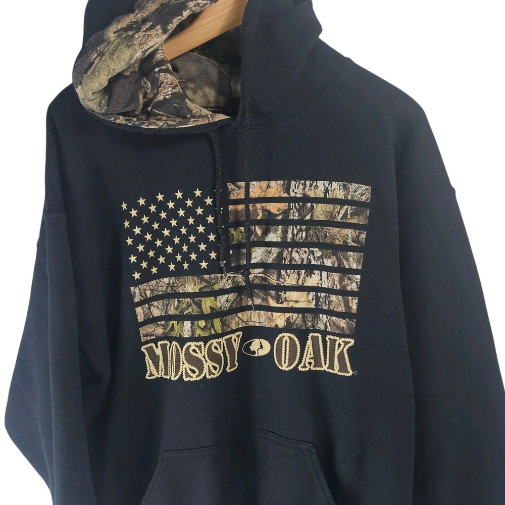 Mossy Oak‎ American Flag Camo Graphic Hoodie Black Men's Large